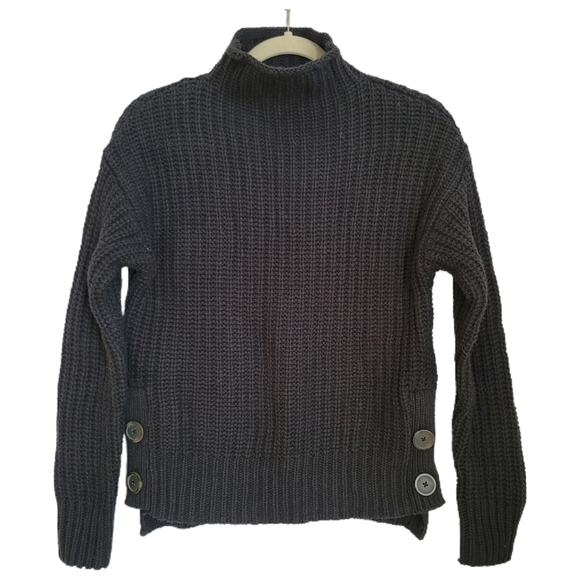 Madewell Sweaters - Madewell Sweater Womens XXS Black Mock Neck Side Button Long Sleeve Pullover